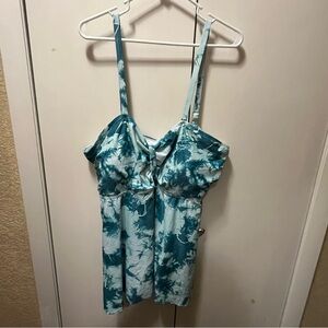 Teal Tie-Dye Women's Swim Tankini Top